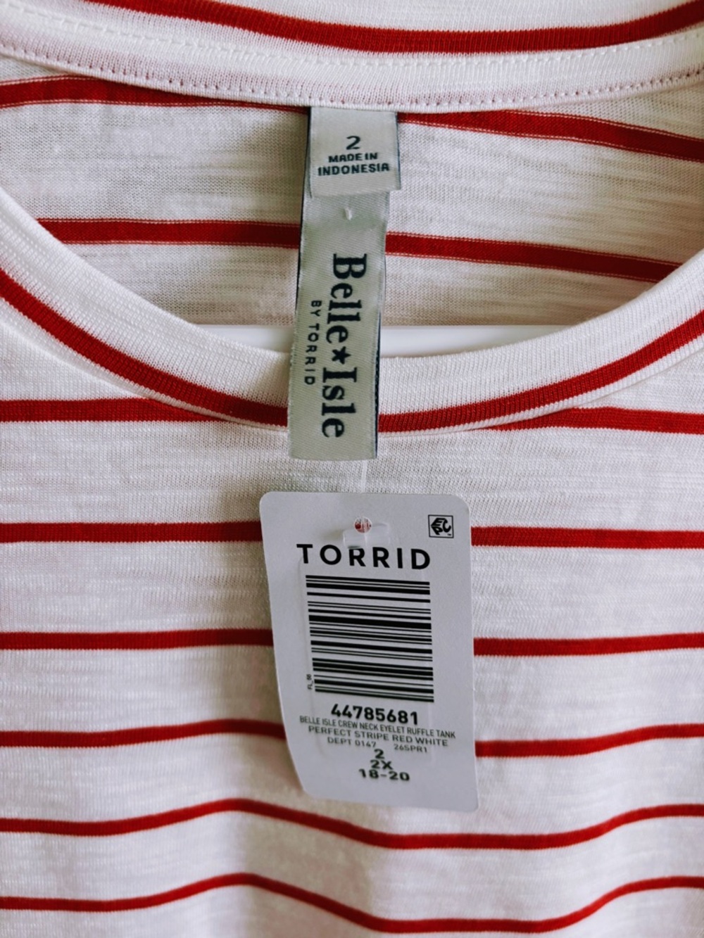 NWT Torrid Belle isle Striped Ruffle Sleeve Tee - White with Red Stripes - Picture 4 of 4